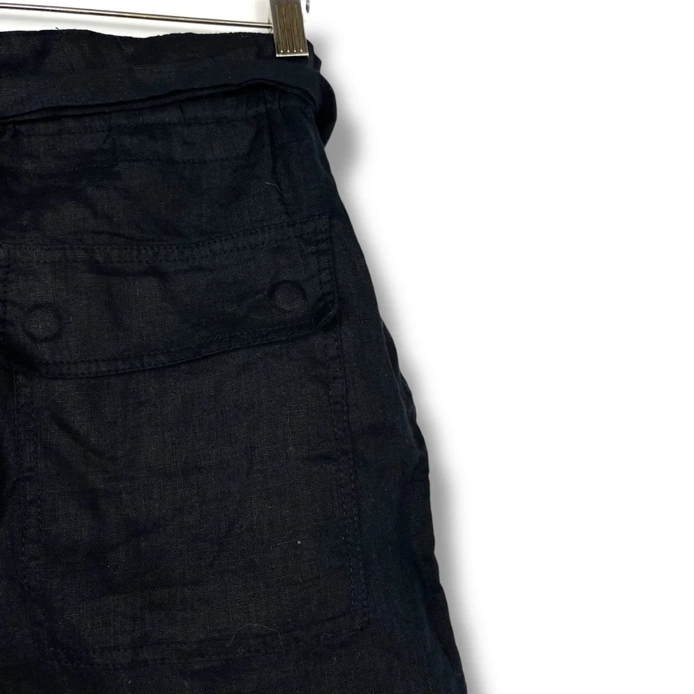 NEW Magaschoni Linen Shorts Black Large Pull On Patch Pockets Travel Belted $148